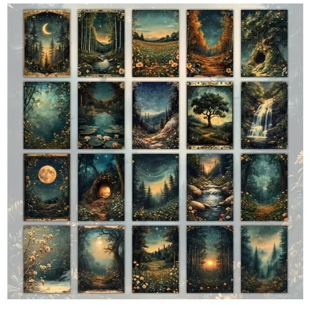NWT 20pc Vintage Aesthetic Magical Forest Postcard Set 4x6 Junk Journal Art